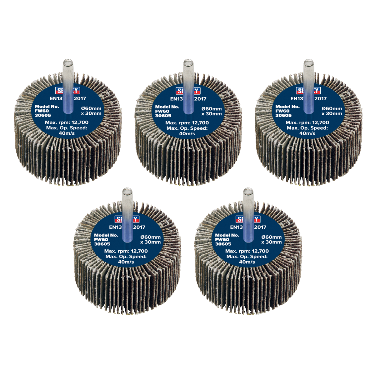 Sealey FW6030605 60 x 30mm Abrasive Flap Wheel with 6mm Shaft 60Grit - Pack of 5