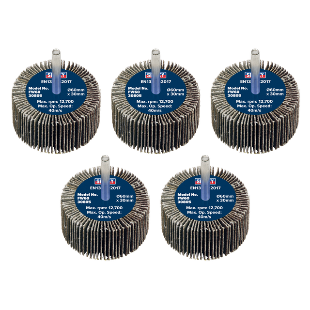 Sealey FW6030805 60 x 30mm Abrasive Flap Wheel with 6mm Shaft 80Grit - Pack of 5