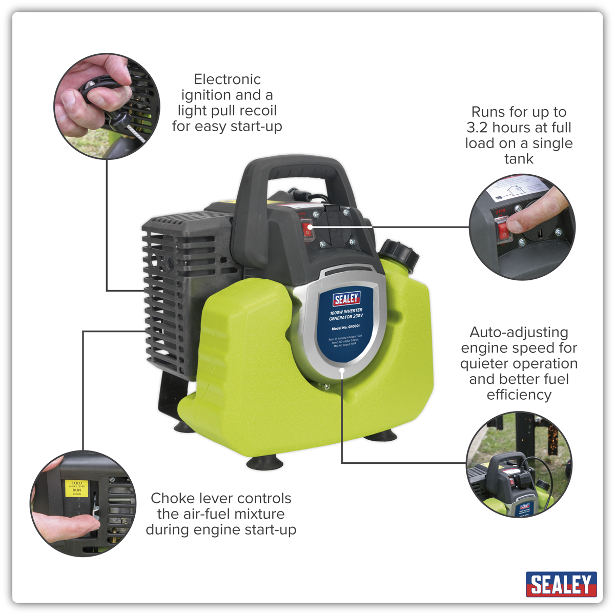 Sealey G1000I 1000W Inverter Generator 2-Stroke Engine 230V - additional view 6