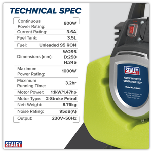Sealey G1000I 1000W Inverter Generator 2-Stroke Engine 230V - additional view 8