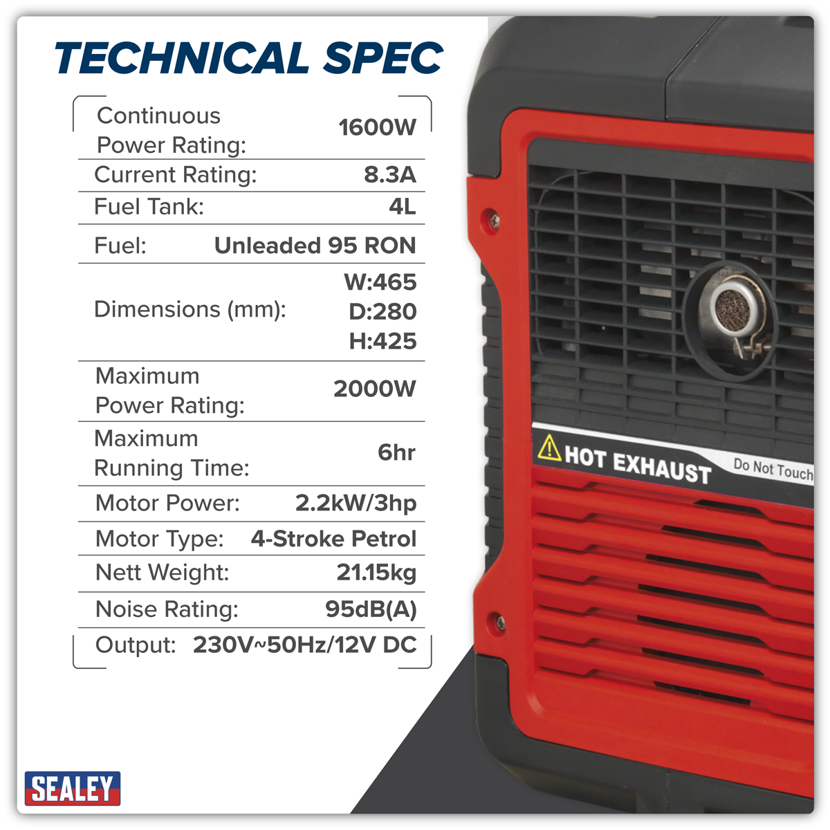 Sealey G2000I 2000W Inverter Generator 4-Stroke Engine 230V - additional view 14
