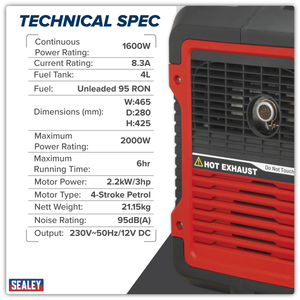 Sealey G2000I 2000W Inverter Generator 4-Stroke Engine 230V - additional view 14