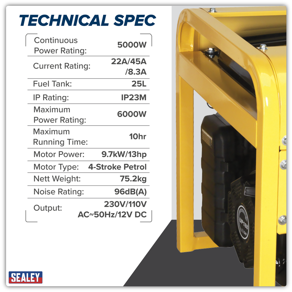 Sealey GG7500 6000W Generator 13hp 4-Stroke Engine 110/230V - additional view 4