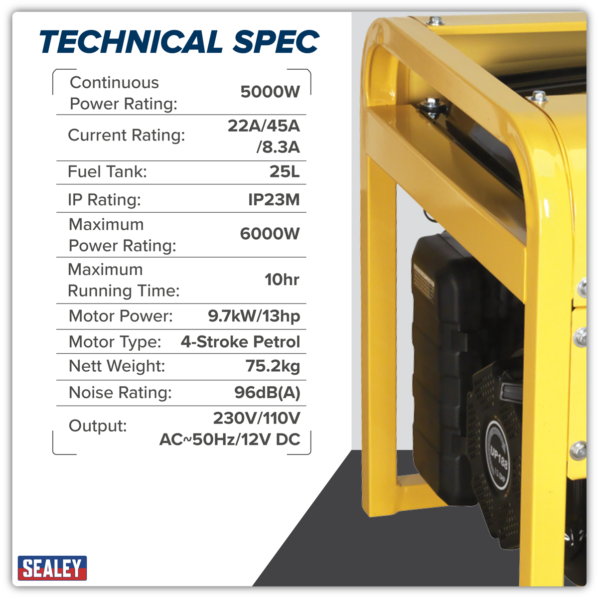 Sealey GG7500 6000W Generator 13hp 4-Stroke Engine 110/230V - additional view 4