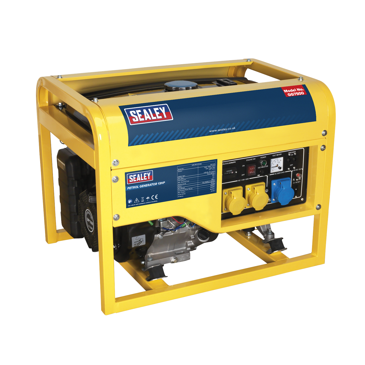 Sealey GG7500 6000W Generator 13hp 4-Stroke Engine 110/230V