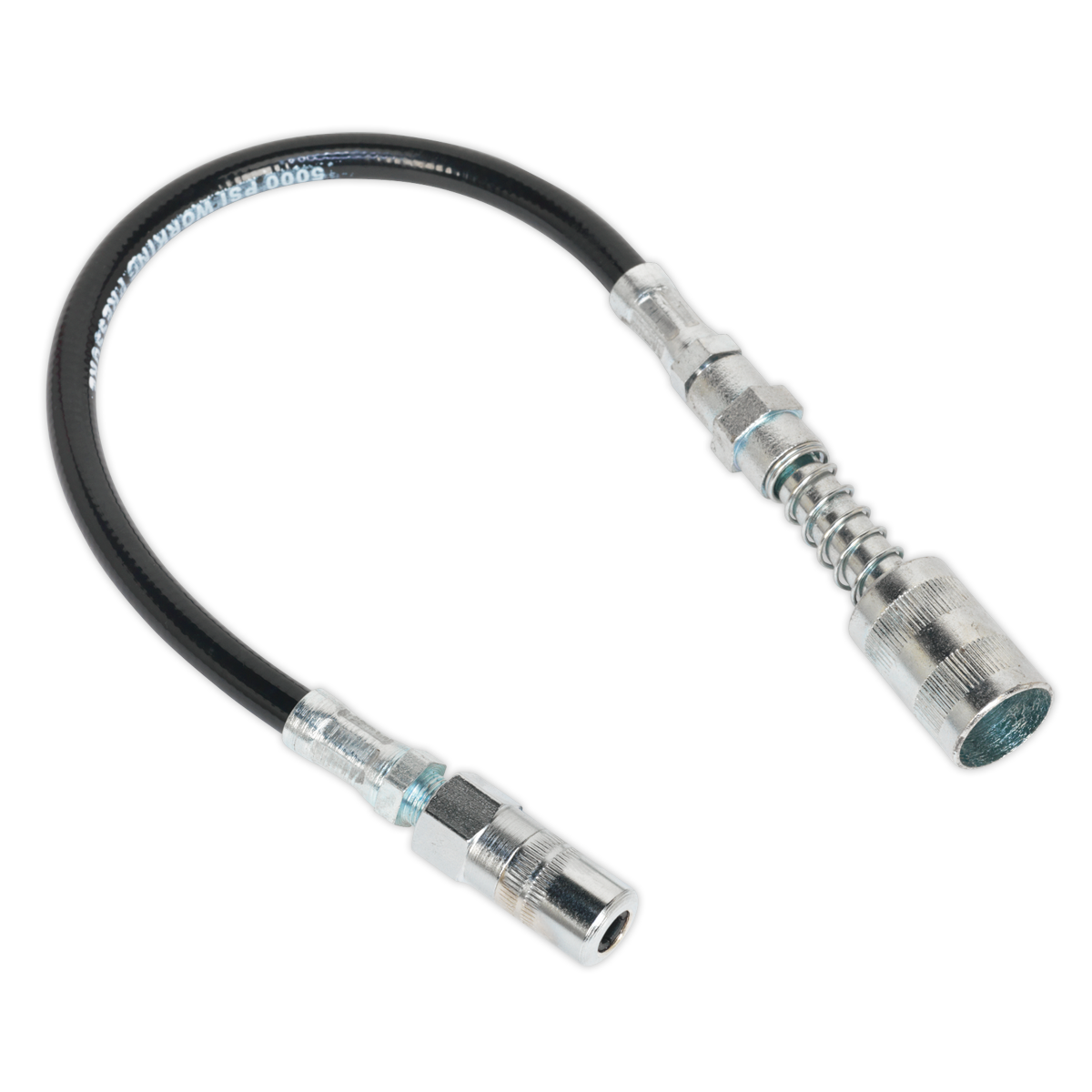 Sealey GGSF300 Flexible Rubber Grease Gun Delivery Hose with 4-Jaw Connector & Quick Release Coupling 300mm