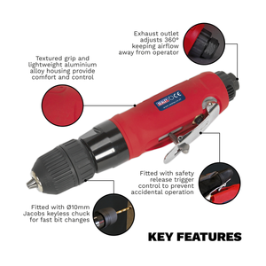 Sealey GSA232 Generation Straight Air Drill with Keyless Chuck 10mm - additional view 5