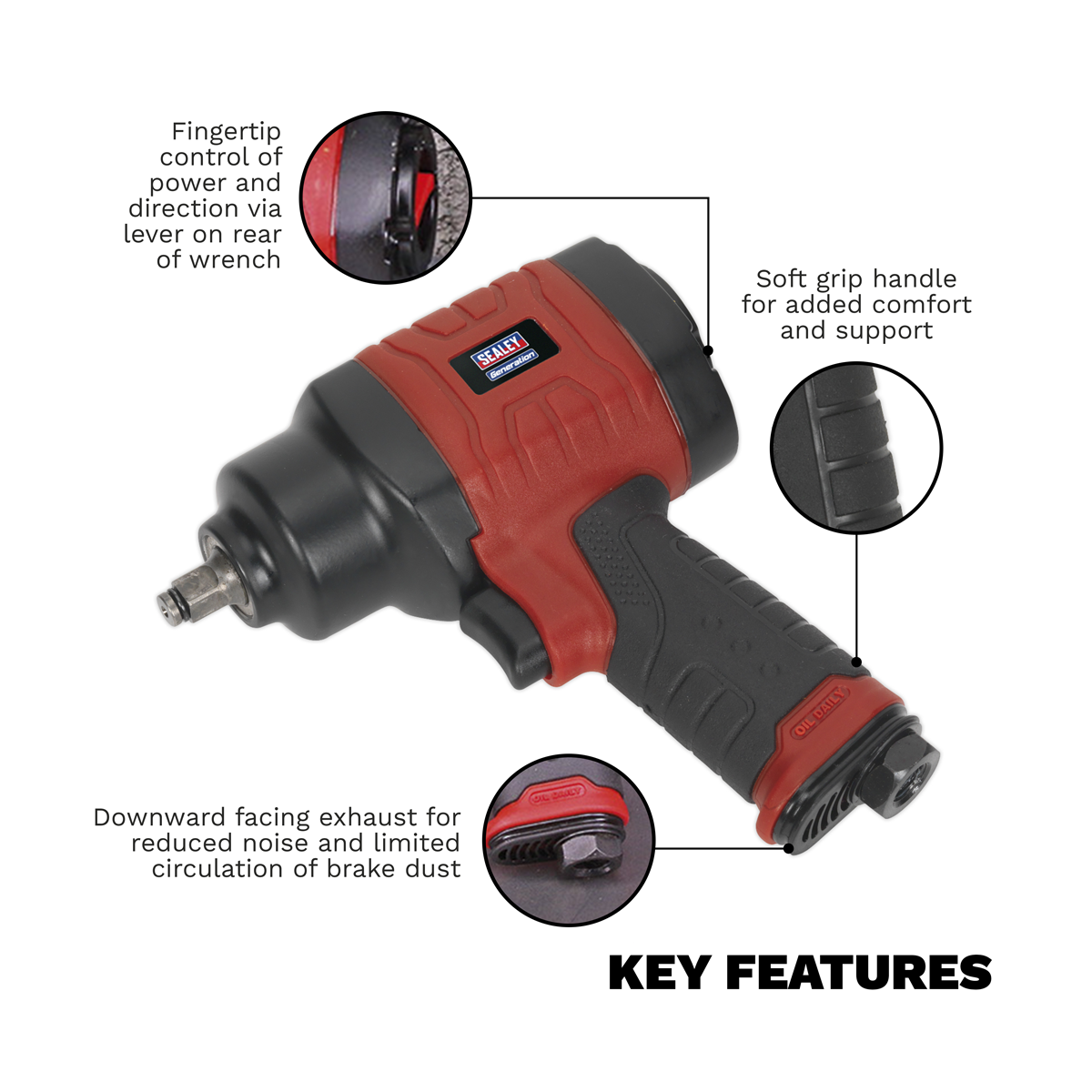 Sealey GSA6000 Generation Composite Twin Hammer Air Impact Wrench 3/8"Sq Drive - additional view 2