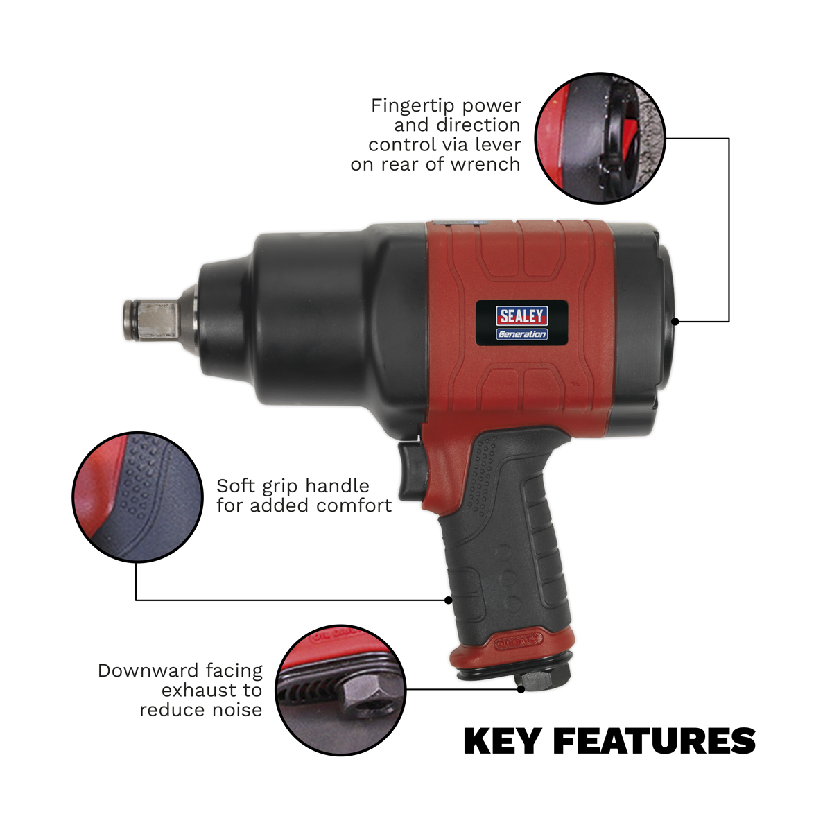 Sealey GSA6004 Generation Composite Twin Hammer Air Impact Wrench 3/4"Sq Drive - additional view 4