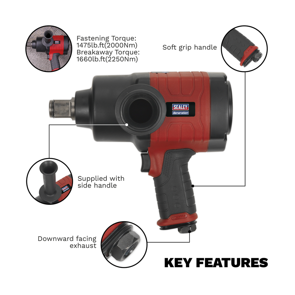 Sealey GSA6005 Generation Composite Twin Hammer Air Impact Wrench 1"Sq Drive - additional view 4