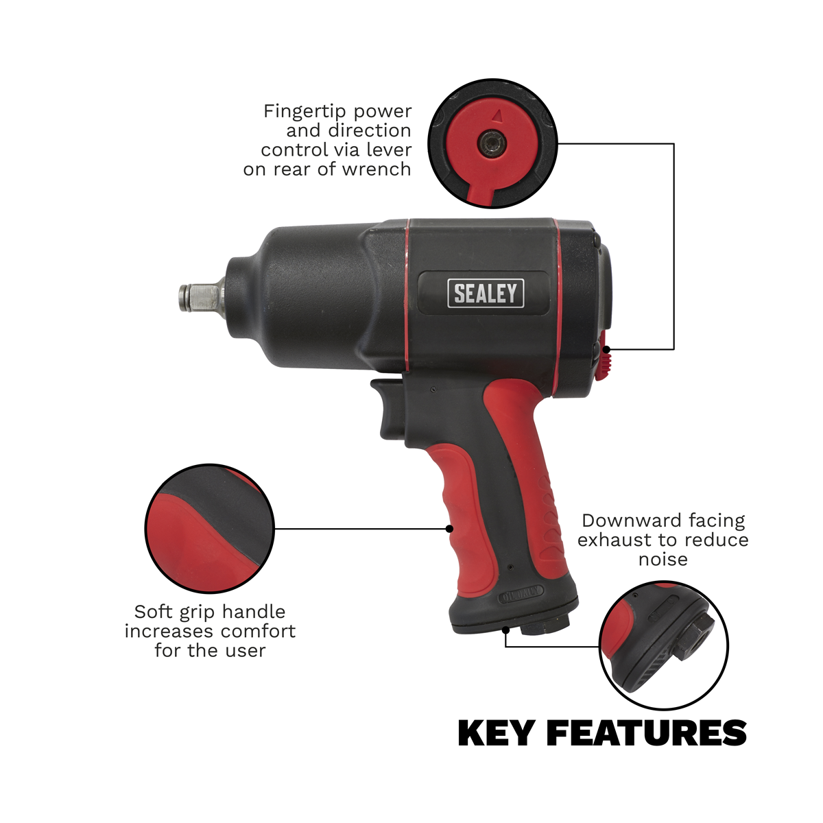 Sealey GSA6006 Generation Composite Twin Hammer Air Impact Wrench 1/2"Sq Drive - additional view 5