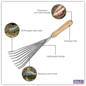 Sealey GTWH001 Premier Leaf Hand Rake with Ash Handle & Stainless Steel Tines - additional view 8