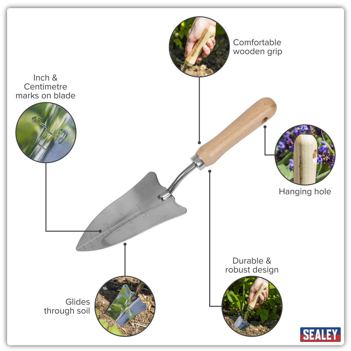 Sealey GTWH004 Premier Slim Head Trowel with Ash Handle & Stainless Steel Blade - additional view 6