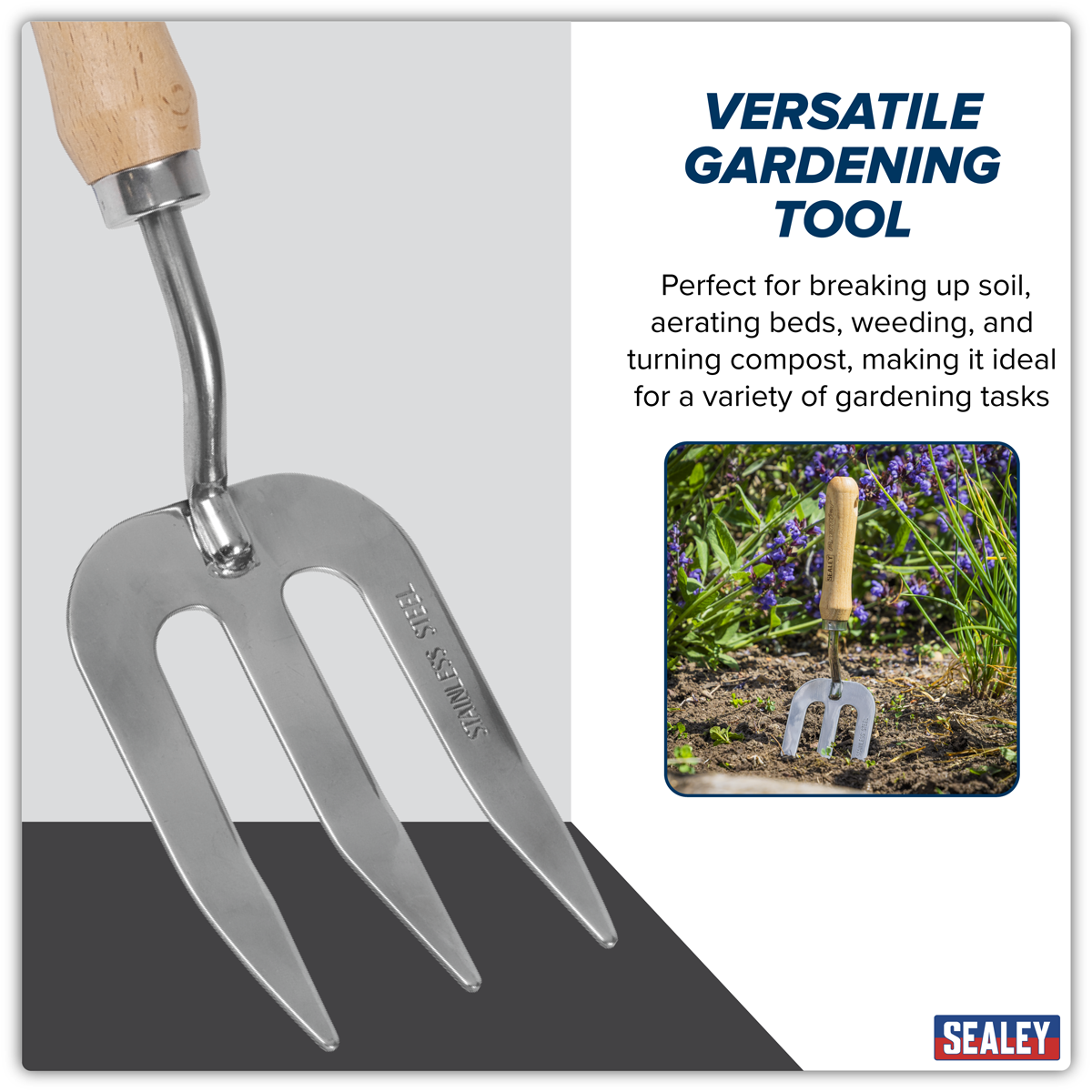 Sealey GTWH007 Premier Garden Hand Fork with Ash Handle & Stainless Steel Tines - additional view 6