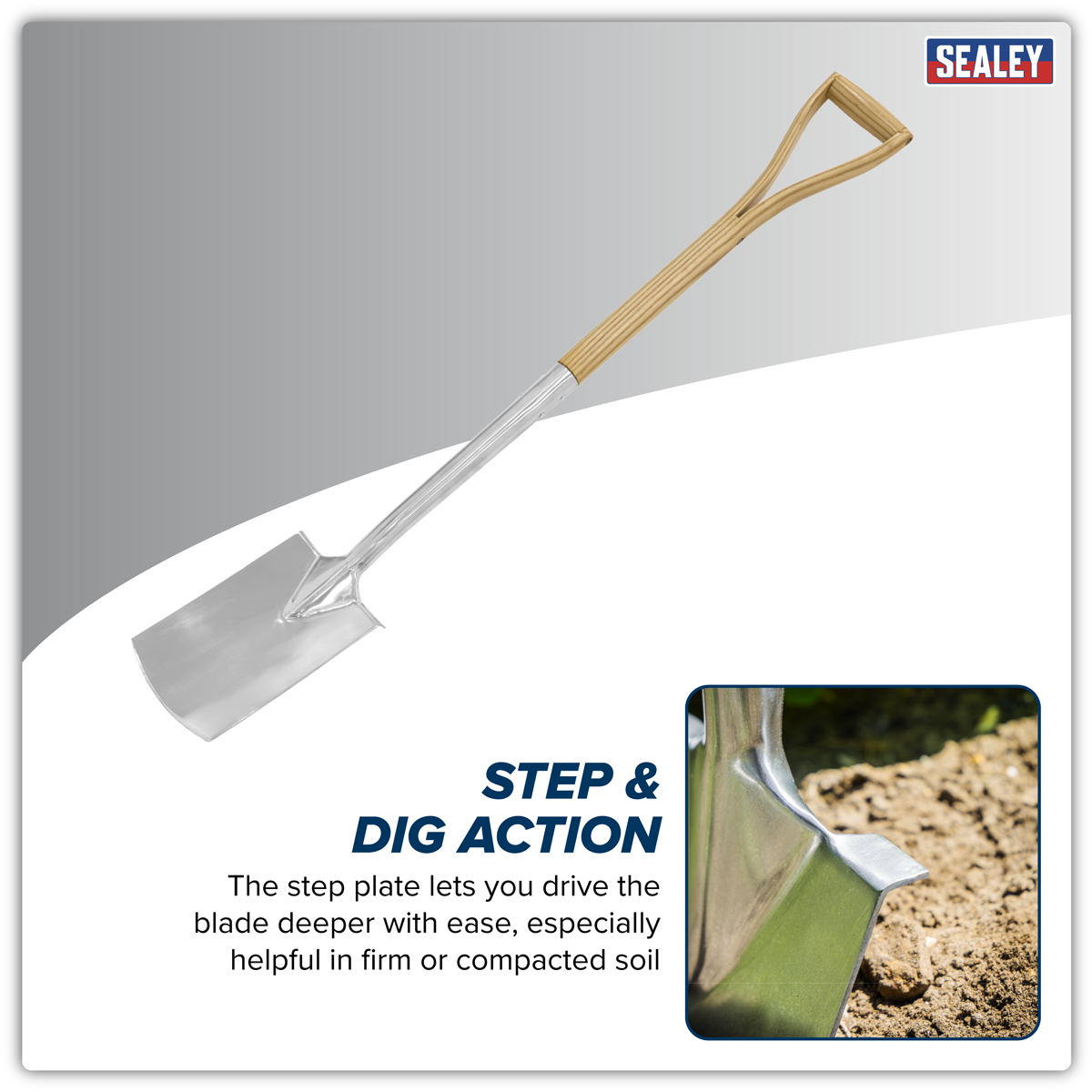 Sealey GTWH017 Premier Border Spade with Ash Y Handle & Stainless Steel Blade - additional view 7