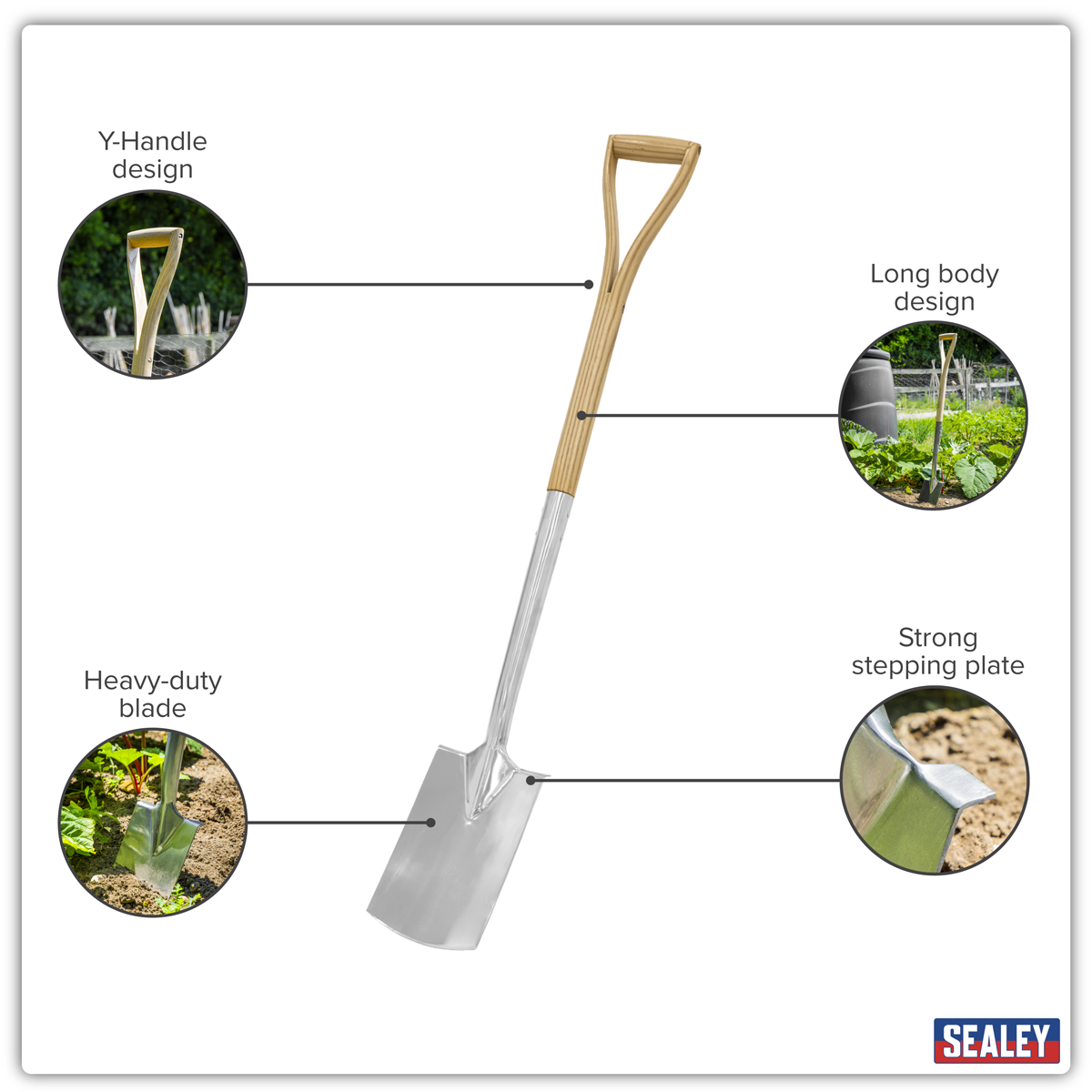 Sealey GTWH017 Premier Border Spade with Ash Y Handle & Stainless Steel Blade - additional view 8
