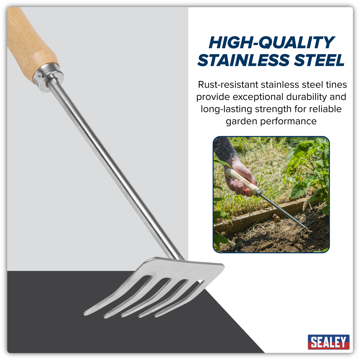 Sealey GTWH020 Premier Garden Hand Rake with Short Ash Handle & Stainless Steel Tines - additional view 7
