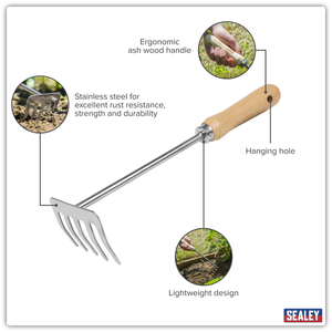 Sealey GTWH020 Premier Garden Hand Rake with Short Ash Handle & Stainless Steel Tines - additional view 6