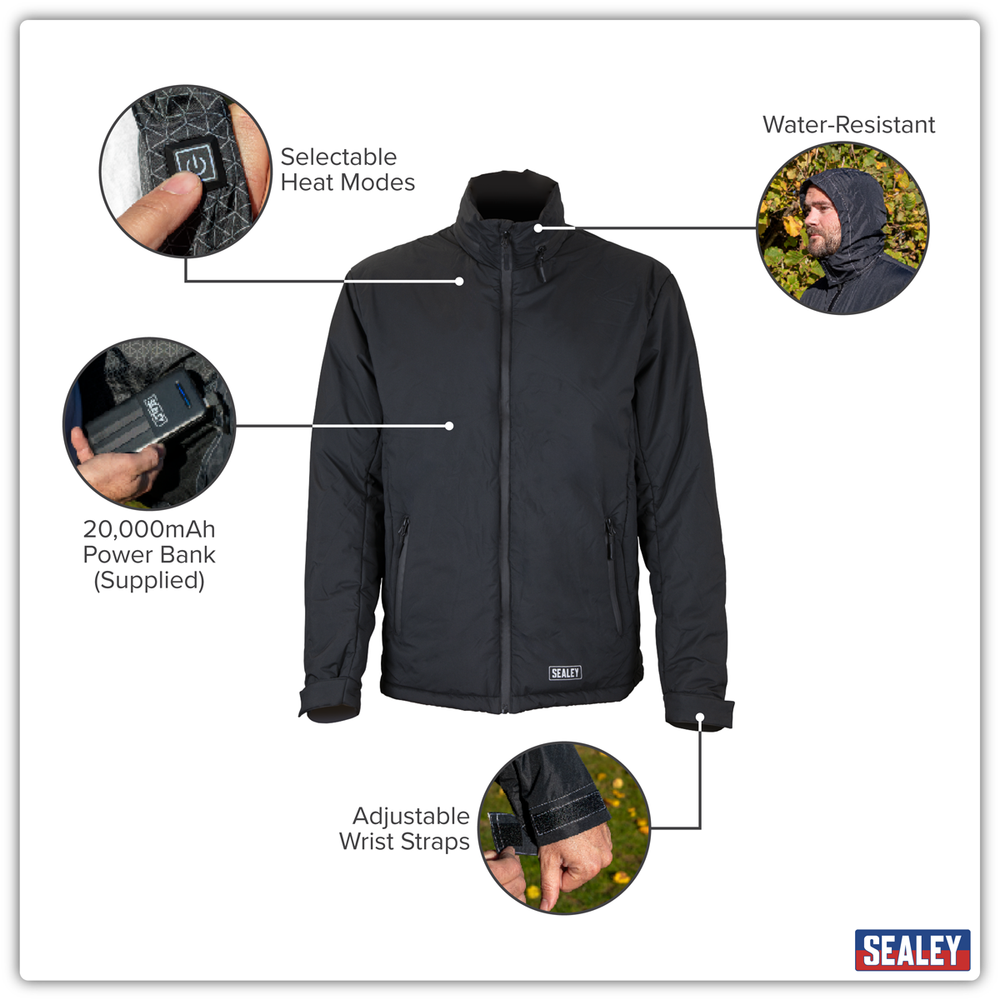 Sealey HJ07KIT 5V Heated Rain Jacket with Power Bank 20Ah - Large - additional view 7