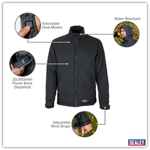 Sealey HJ07KIT 5V Heated Rain Jacket with Power Bank 20Ah - Large - additional view 7