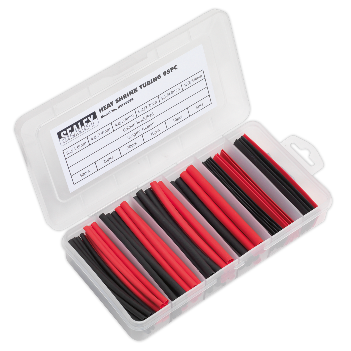 Sealey HST100BR Heat Shrink Tubing Assortment 100mm 95pc - Black & Red