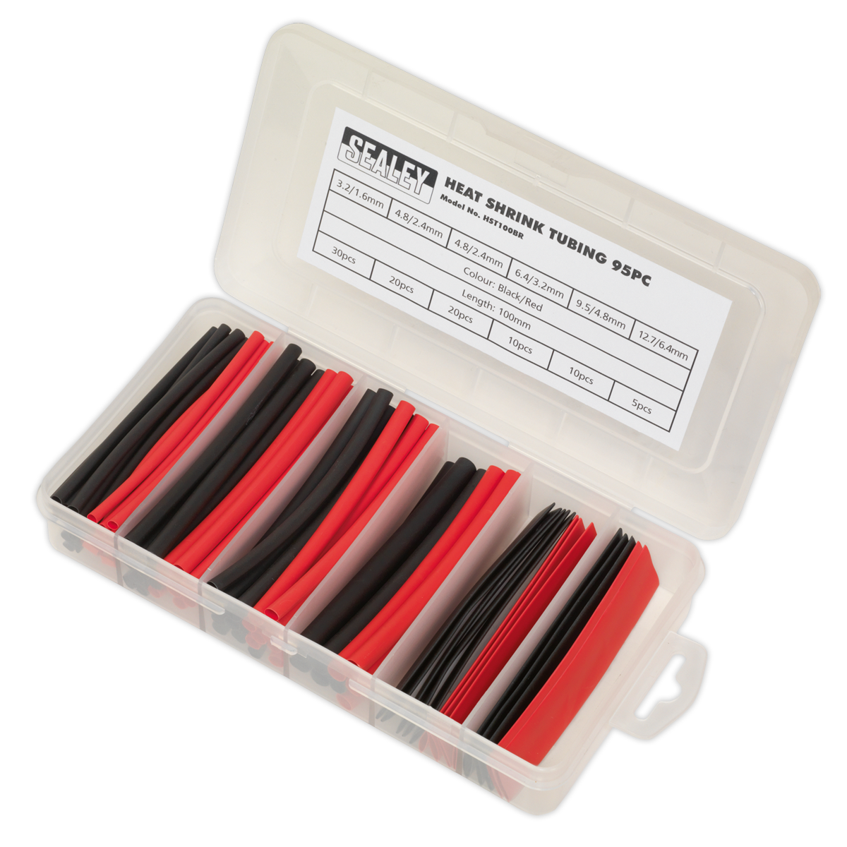 Sealey HST100BR Heat Shrink Tubing Assortment 100mm 95pc - Black & Red - additional view 3
