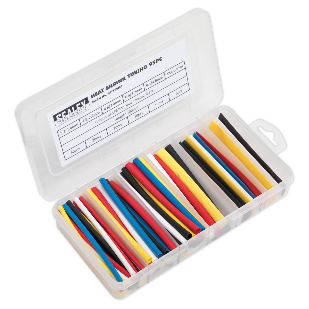 Sealey HST100MC Heat Shrink Tubing Assortment 100mm 95pc - Mixed Colours