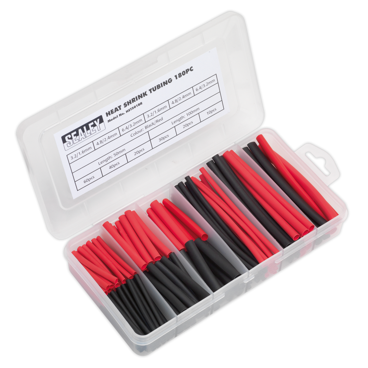 Sealey HST501BR Heat Shrink Tubing Assortment 50 & 100mm 180pc - Black & Red
