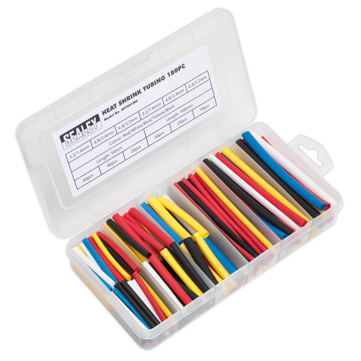 Sealey HST501MC Heat Shrink Tubing Assortment 50 & 100mm 180pc - Mixed Colours