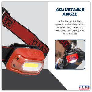 Sealey HT08RR Rechargeable Head Torch with Auto-Sensor 8W COB LED - Red - additional view 5