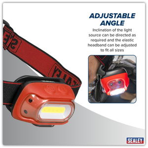 Sealey HT08RR Rechargeable Head Torch with Auto-Sensor 8W COB LED - Red - additional view 11