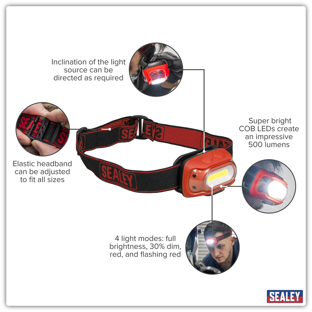 Sealey HT08RR Rechargeable Head Torch with Auto-Sensor 8W COB LED - Red - additional view 8