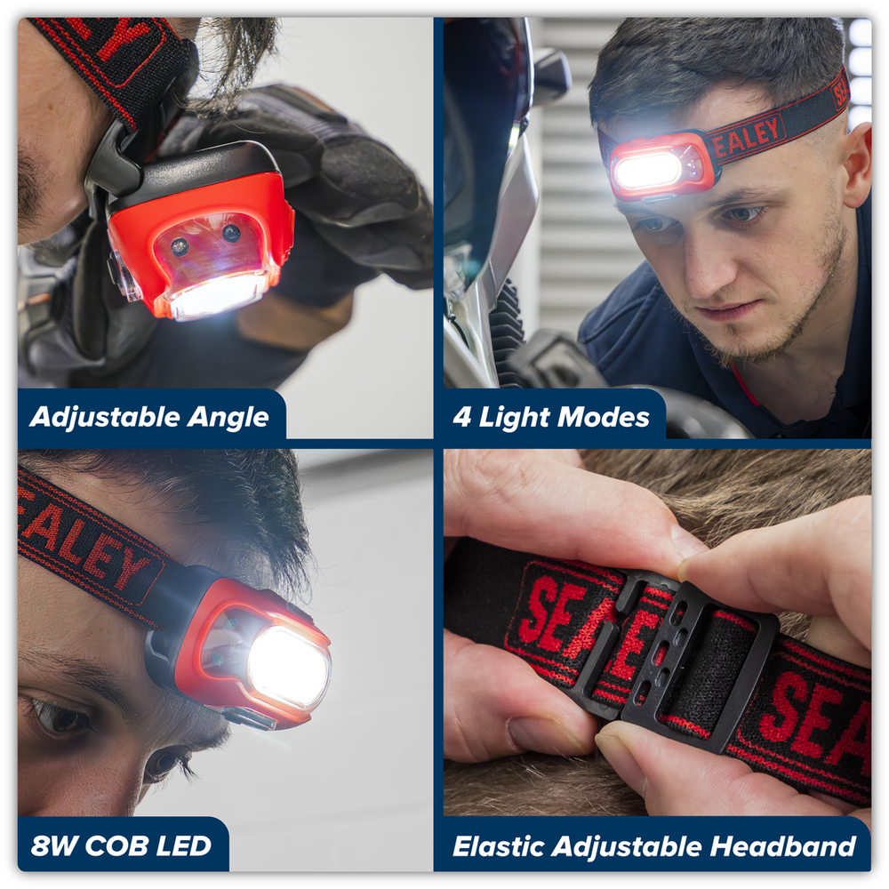 Sealey HT08RR Rechargeable Head Torch with Auto-Sensor 8W COB LED - Red - additional view 6