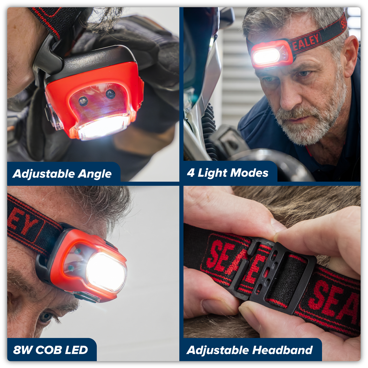 Sealey HT08RR Rechargeable Head Torch with Auto-Sensor 8W COB LED - Red - additional view 14