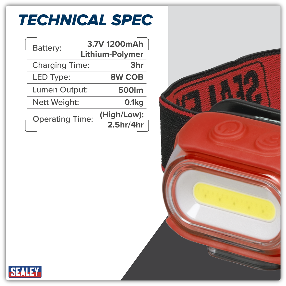 Sealey HT08RR Rechargeable Head Torch with Auto-Sensor 8W COB LED - Red - additional view 7
