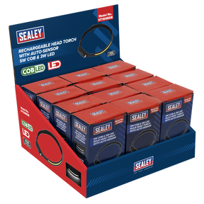 Sealey HT104RDB Rechargeable Head Torch with Auto-Sensor 5W COB & 3W LED - Display Box of 12