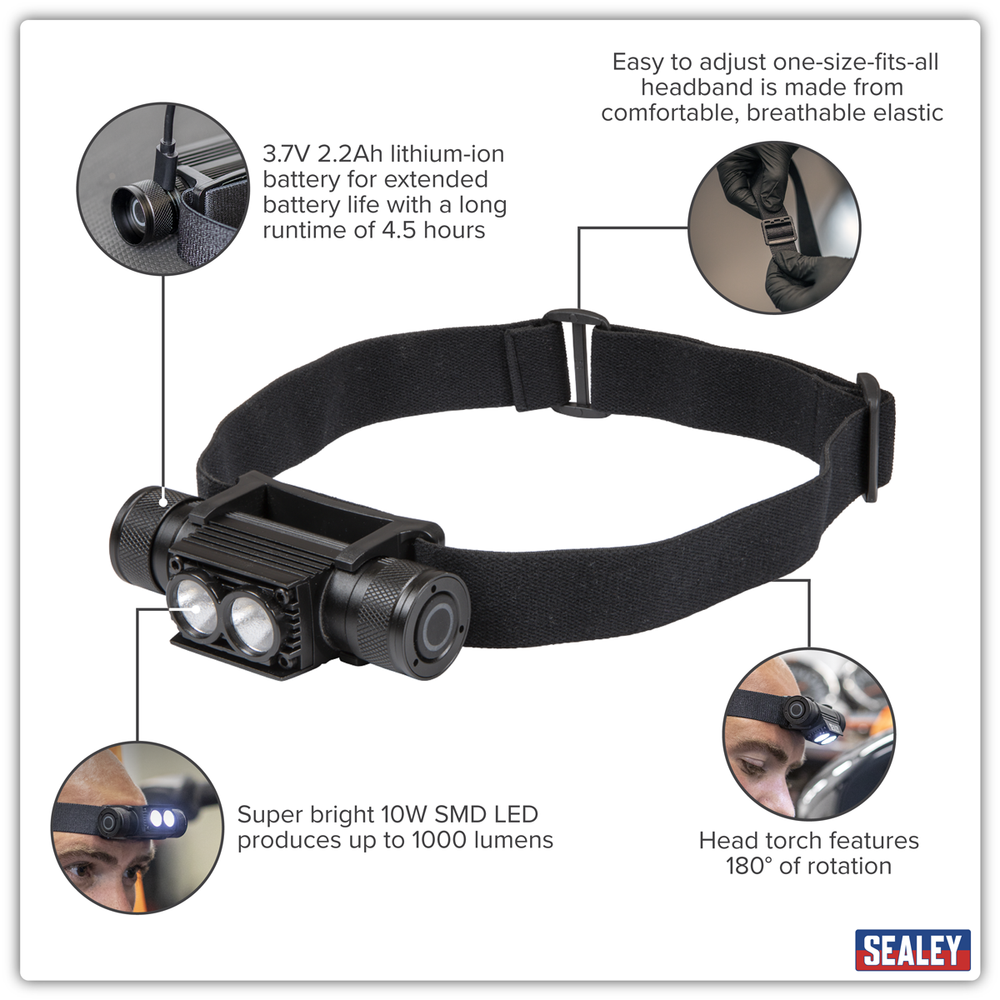 Sealey HT110R Rechargeable Head Torch 10W SMD LED - additional view 4