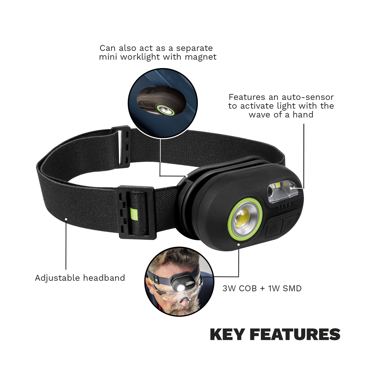 Sealey HT300R Rechargeable Headlight with Auto-Sensor 3W COB & 1W SMD LED - additional view 2