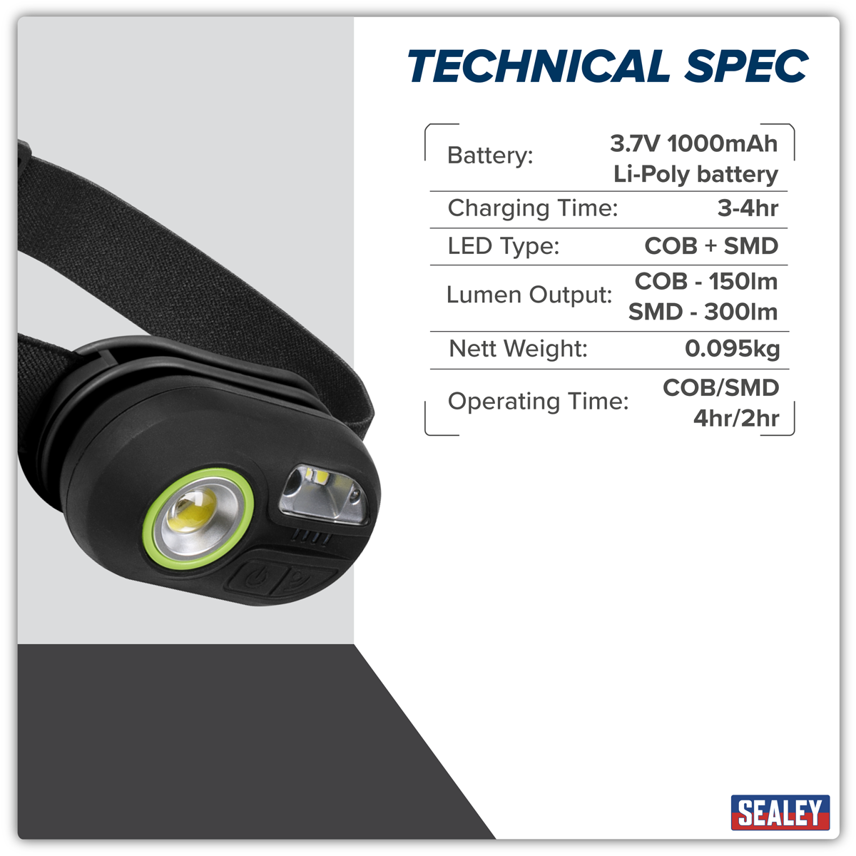 Sealey HT300R Rechargeable Headlight with Auto-Sensor 3W COB & 1W SMD LED - additional view 10