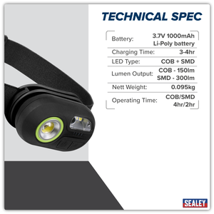 Sealey HT300R Rechargeable Headlight with Auto-Sensor 3W COB & 1W SMD LED - additional view 10