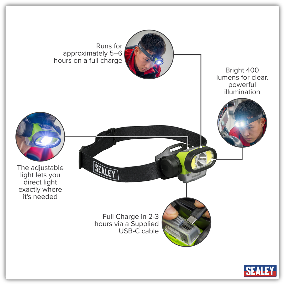 Sealey HT400LED Rechargeable Head Torch with Auto-Sensor 5W & 3W COB LED - additional view 18