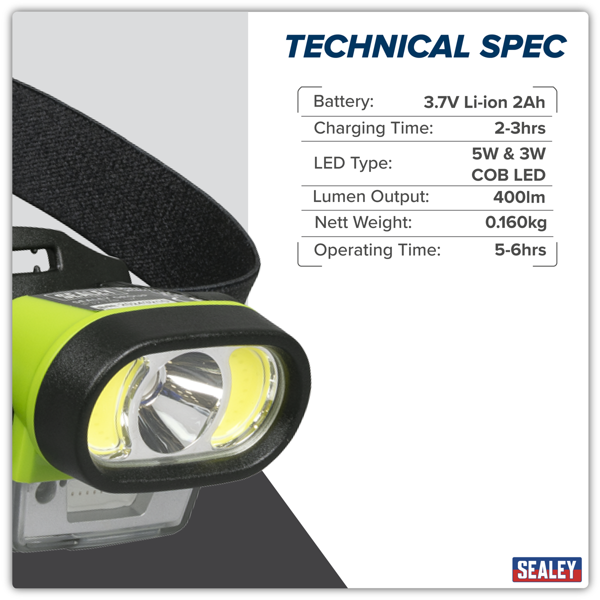 Sealey HT400LED Rechargeable Head Torch with Auto-Sensor 5W & 3W COB LED - additional view 12