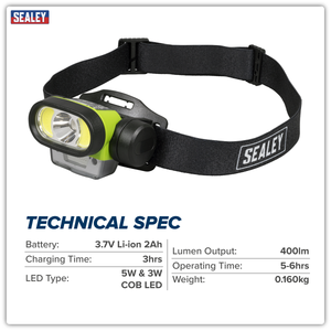 Sealey HT400LED Rechargeable Head Torch with Auto-Sensor 5W & 3W COB LED - additional view 17