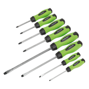 Sealey HV002 Premier Hammer-Thru Screwdriver Set 8pc - Hi-Vis Green