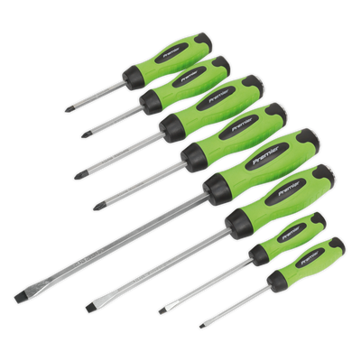 Sealey HV002 Premier Hammer-Thru Screwdriver Set 8pc - Hi-Vis Green