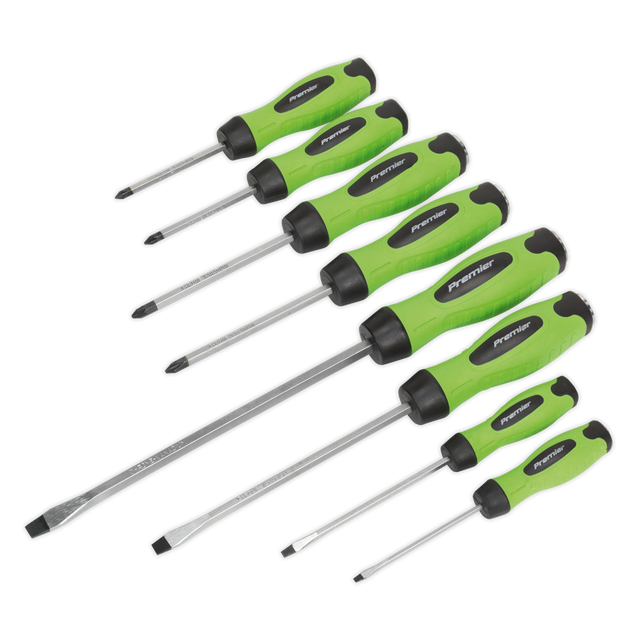 Sealey HV002 Premier Hammer-Thru Screwdriver Set 8pc - Hi-Vis Green