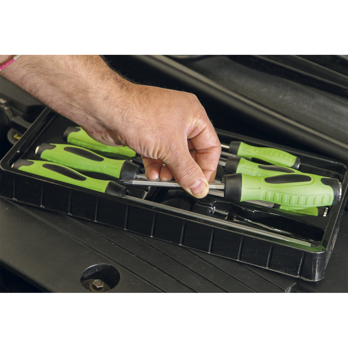 Sealey HV002 Premier Hammer-Thru Screwdriver Set 8pc - Hi-Vis Green - additional view 4
