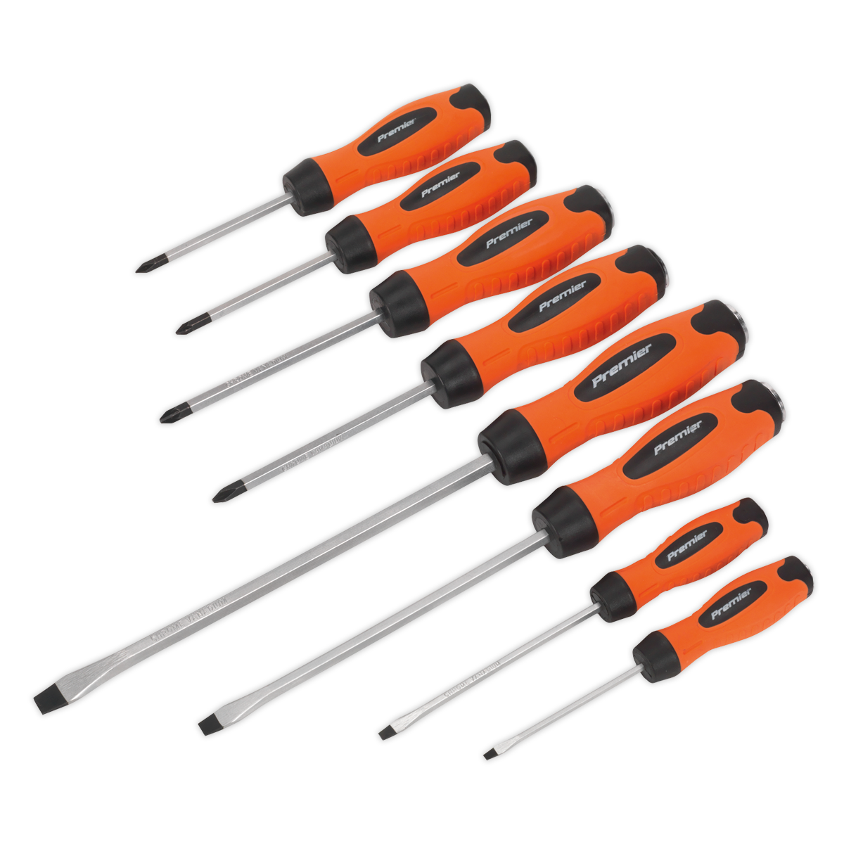 Sealey HV004 Premier Hammer-Thru Screwdriver Set 8pc - Hi-Vis Orange