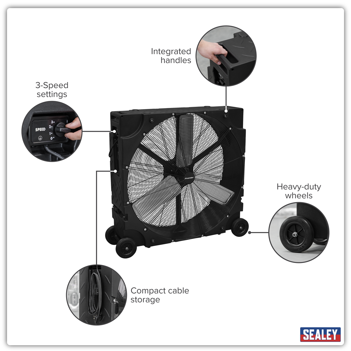 Sealey HVD36PM Premier 36" Industrial High Velocity Rotomould Drum Fan 3-Speed 230V - additional view 10
