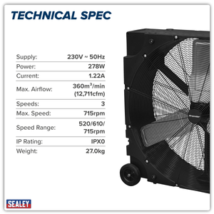 Sealey HVD36PM Premier 36" Industrial High Velocity Rotomould Drum Fan 3-Speed 230V - additional view 11